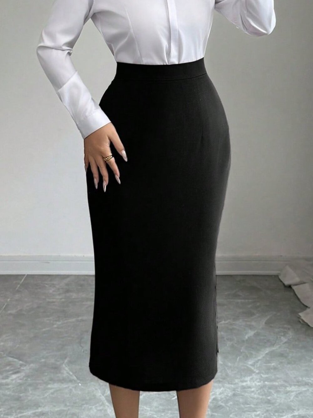 Black Elegant Women's Fitted Colorblock Pleated Polka Dot Skirt